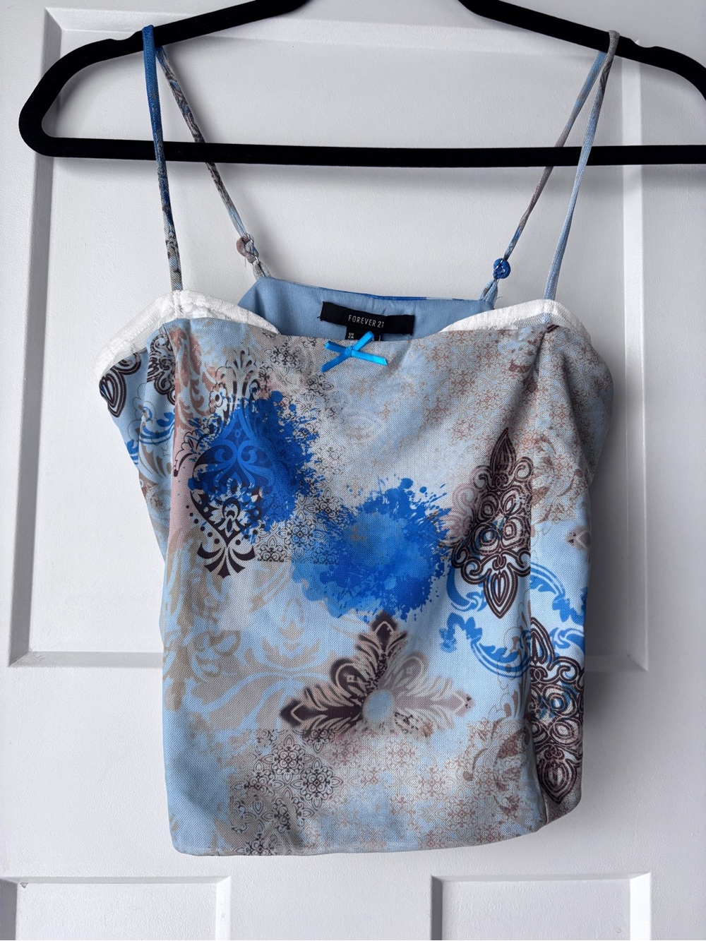 Forever 21 Light Blue Floral & Abstract Print Spaghetti Strap Cami